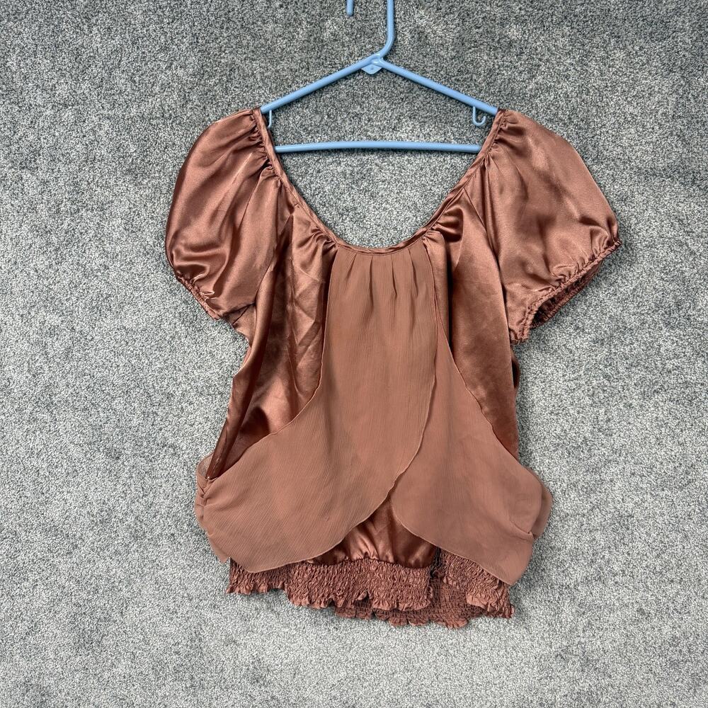 Riley + James Blouse XL Satin Earth Tones Regency Cottagecore Romantic Fairycore